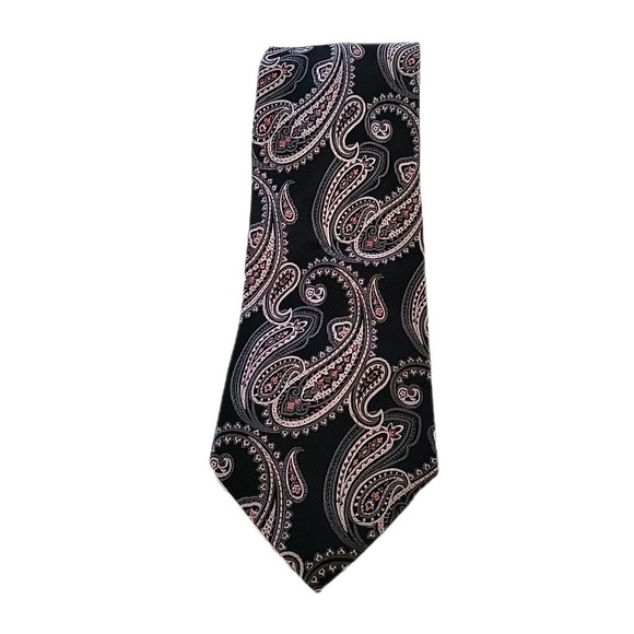 BURMA BIBAS 100% Silk Tie Men's Black Pink Gray‎ Paisley Necktie - Picture 1 of 5